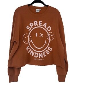 Smiley World Rust Ora Women's Cropped Sweatshirt‎ Size Medium Pullover